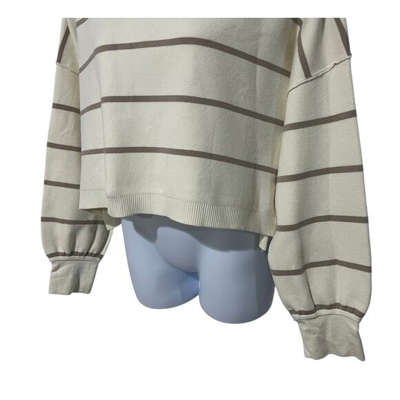 Free People Paulie Cropped Turtleneck Sweater Cream Beige Stripe  Women's Large - Picture 8 of 14